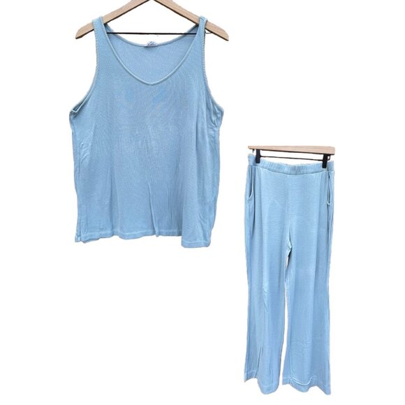 Tribal Loungewear Set Large Light Blue Tank Wide Leg Pants Sleep Relax - Picture 1 of 9